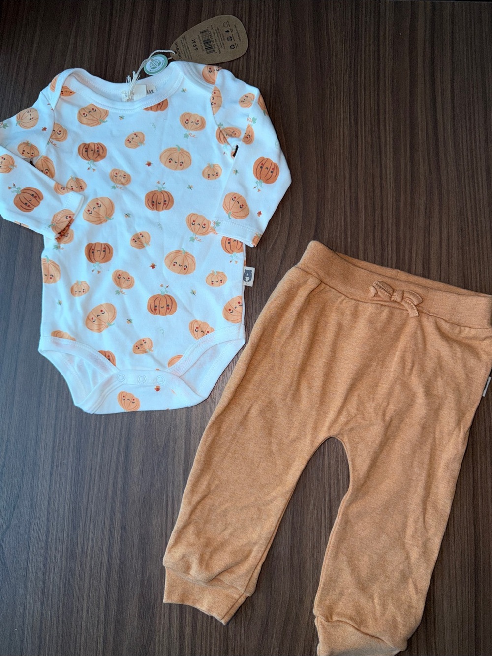 Cozy Pumpkin Print White & Orange Baby Bodysuit Set